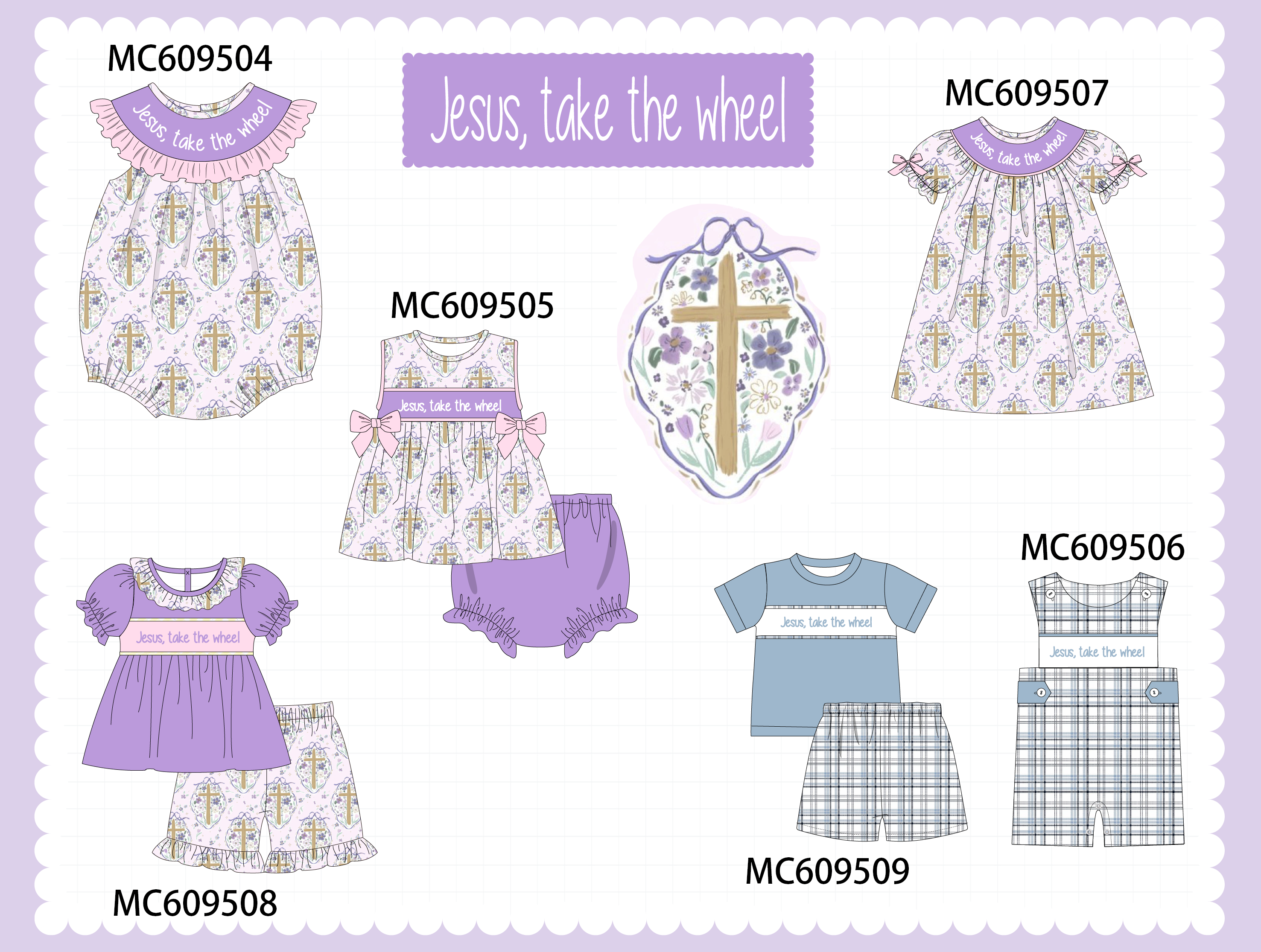 ETA MARCH 2026-po104 Purple&teal jesus take the wheel embroidery collection