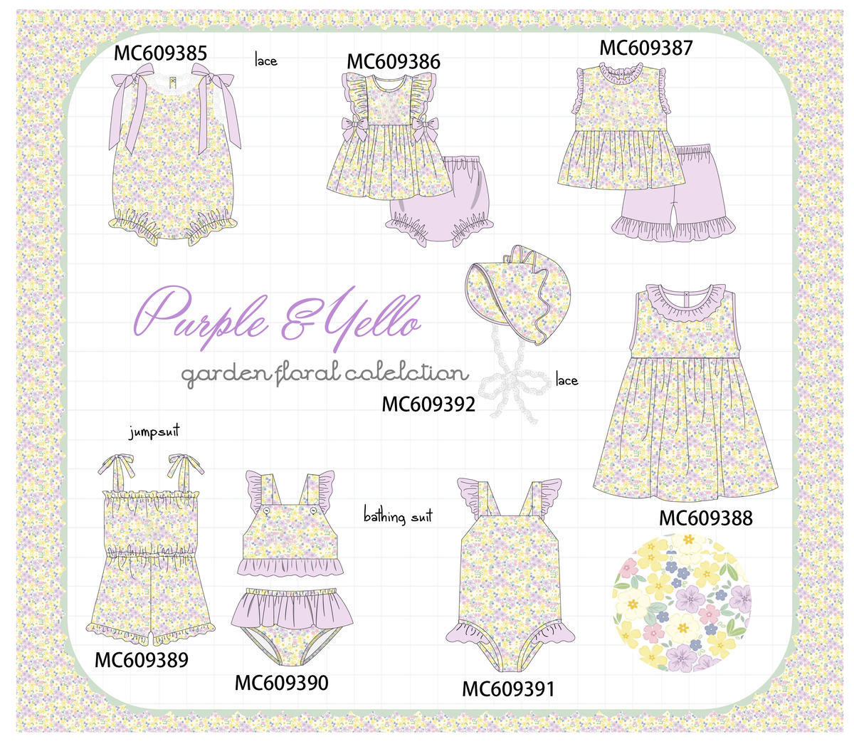 ETA MARCH 2026-po104 Purple floral  embroidery ruffle collection
