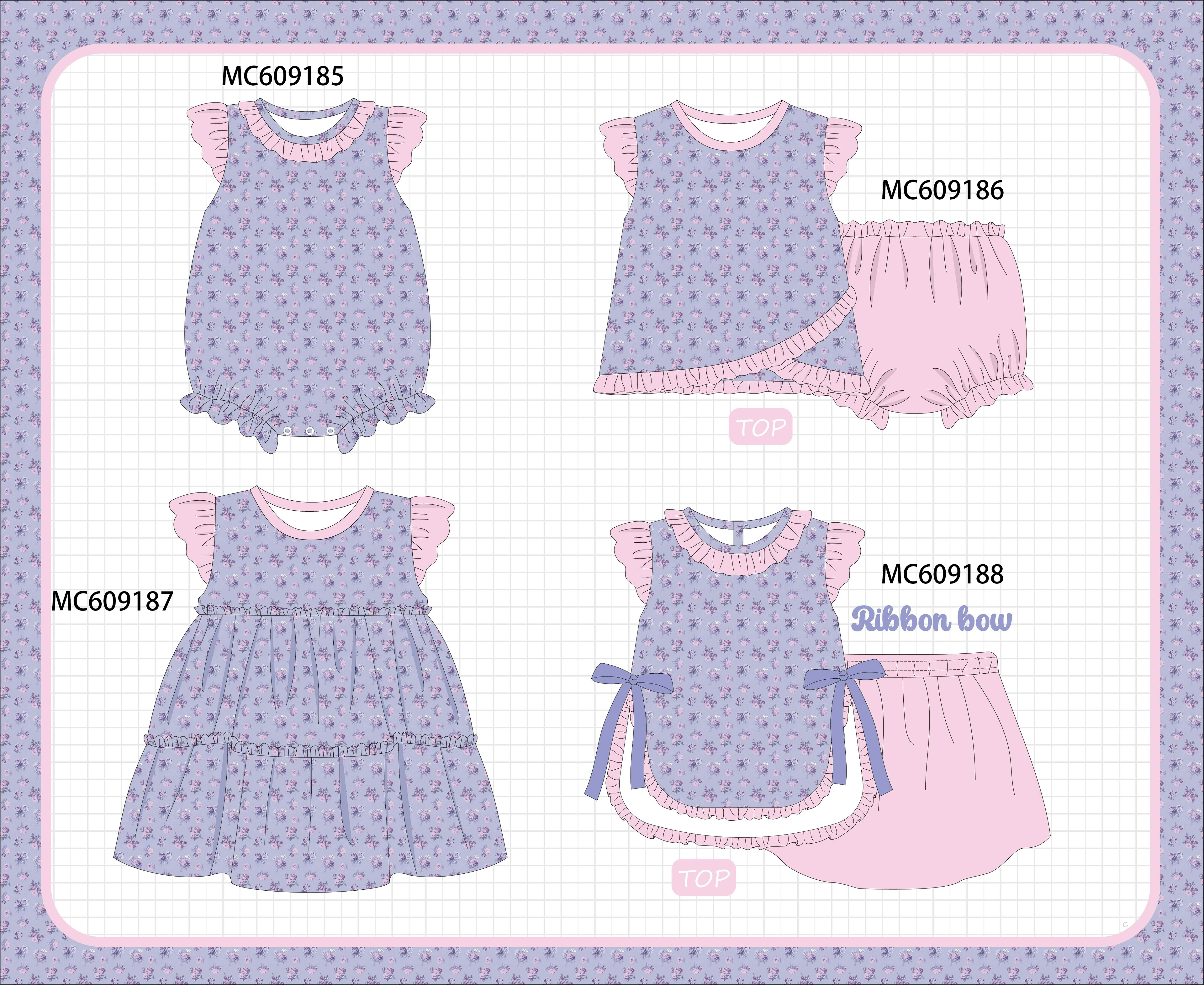 ETA MARCH 2026-po104 Purple floral print ruffle collection