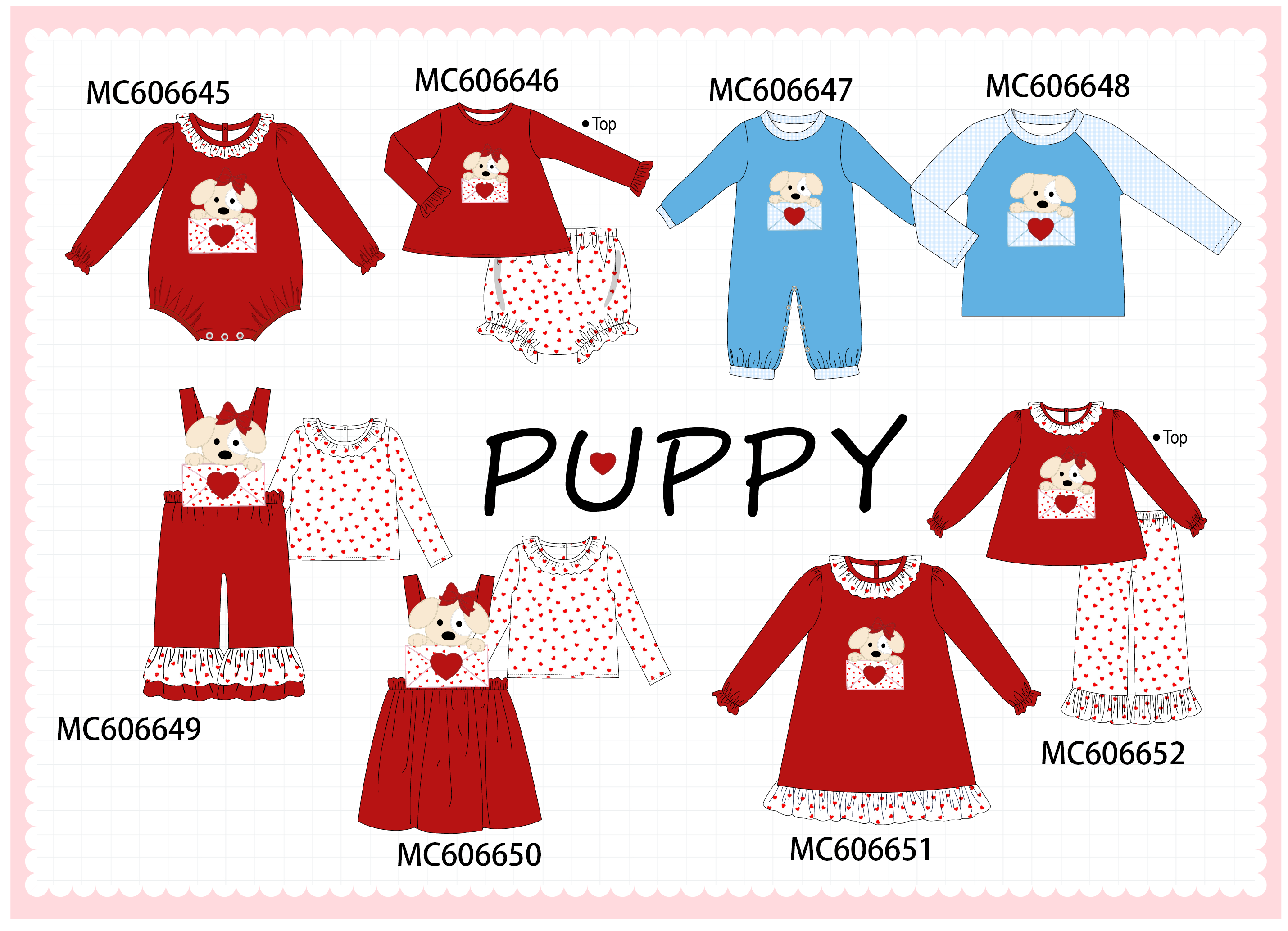 PO96 Red&blue puppy heart letter applique collection - ETA December to LC