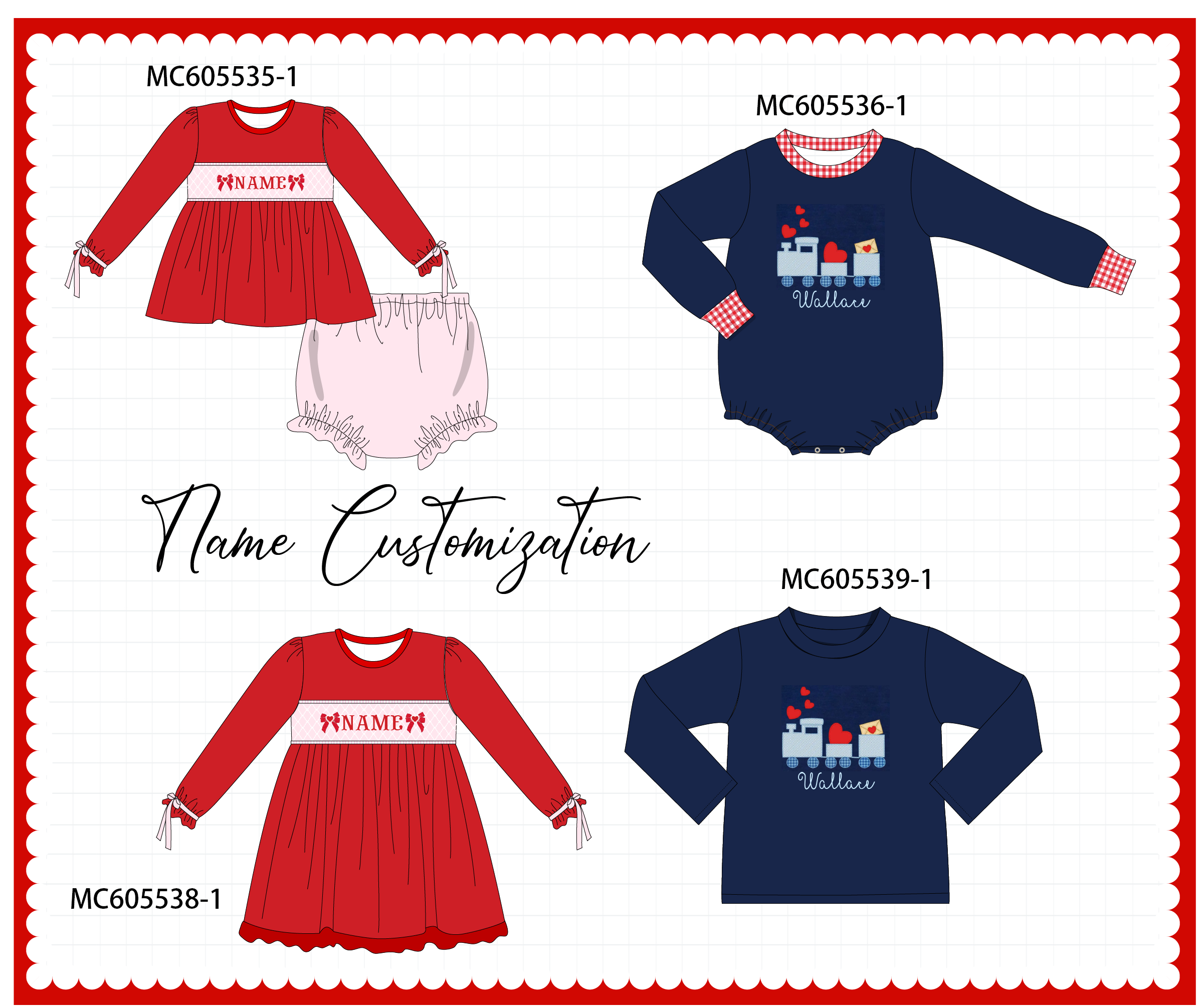 PO95 Red&navy valentine's day monogram embroidery collection - ETA early December to LC