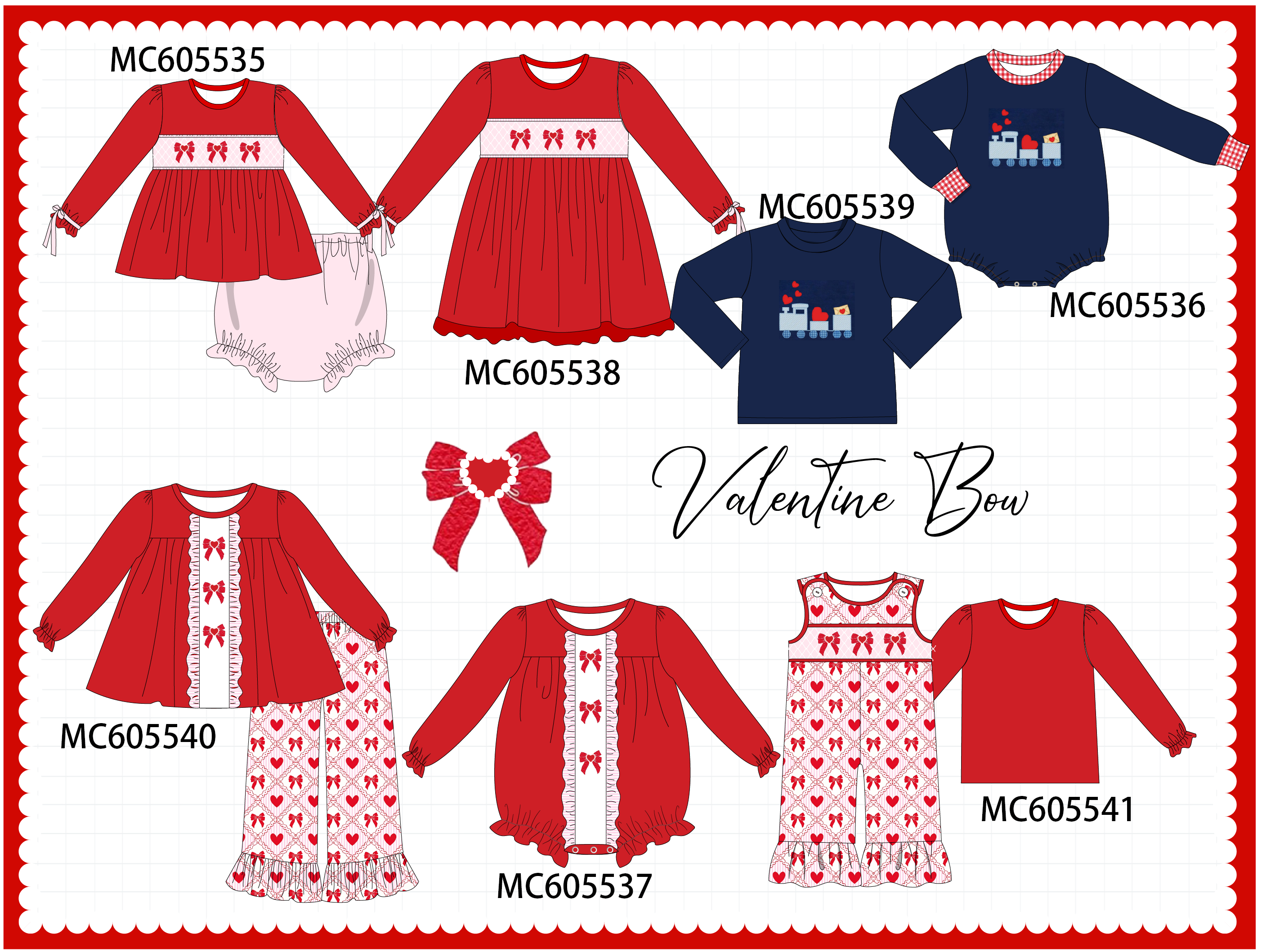 PO95 Red&navy valentine's day bow train embroidery collection - ETA early December to LC