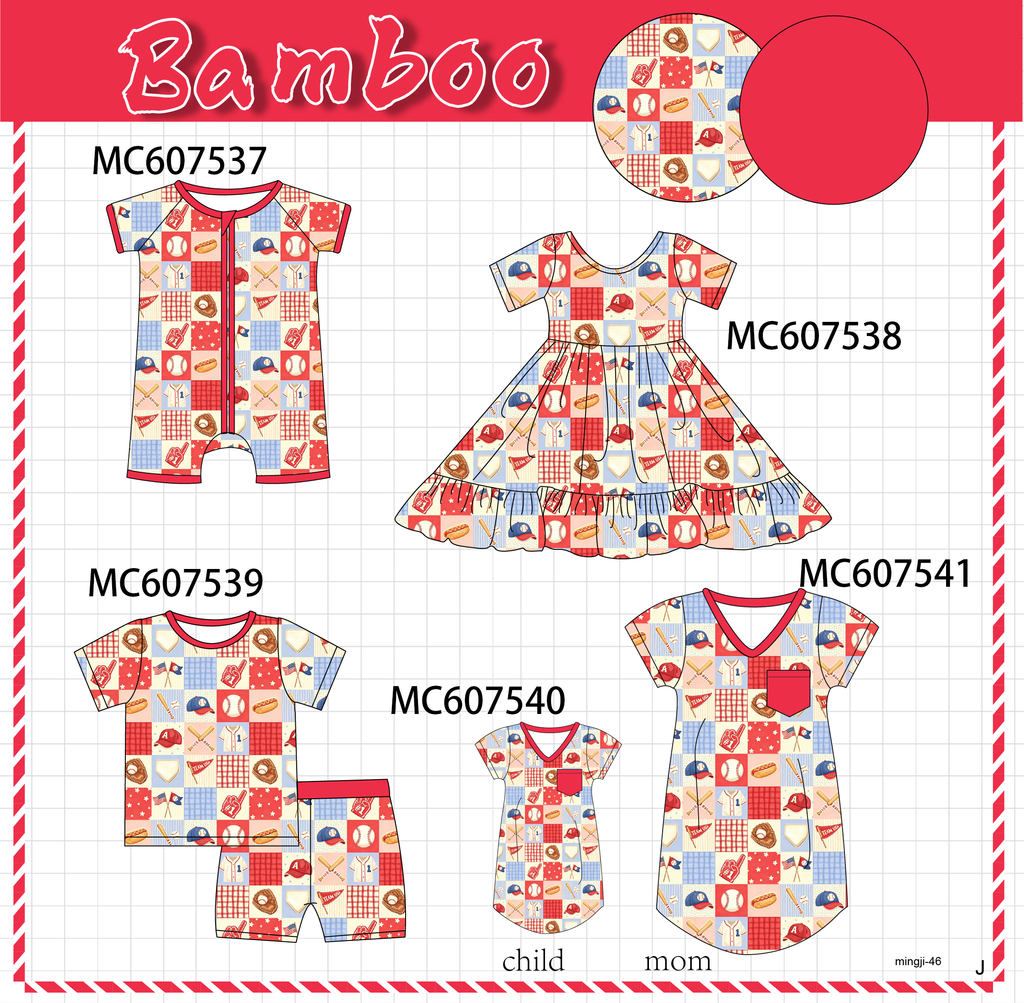 PO99 Red baseball checkered bamboo collection