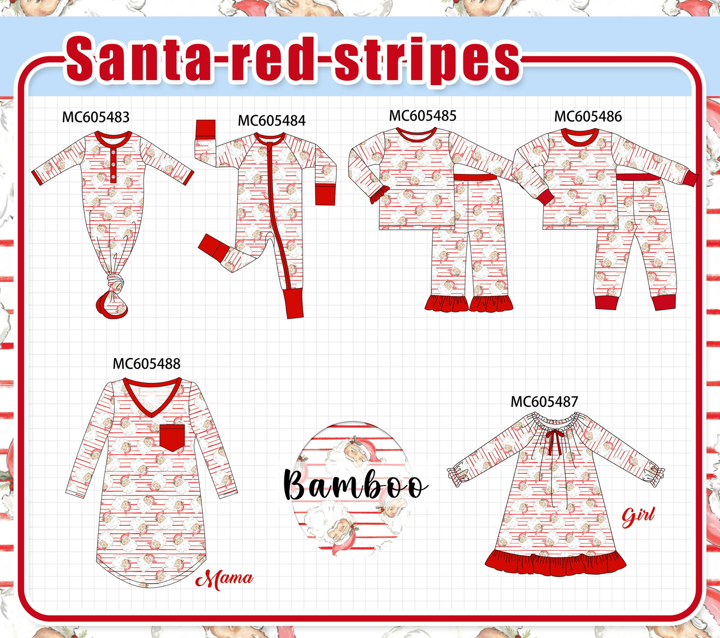 PO93 Red christmas santa claus stripe bamboo collection - ETA mid-November to LC