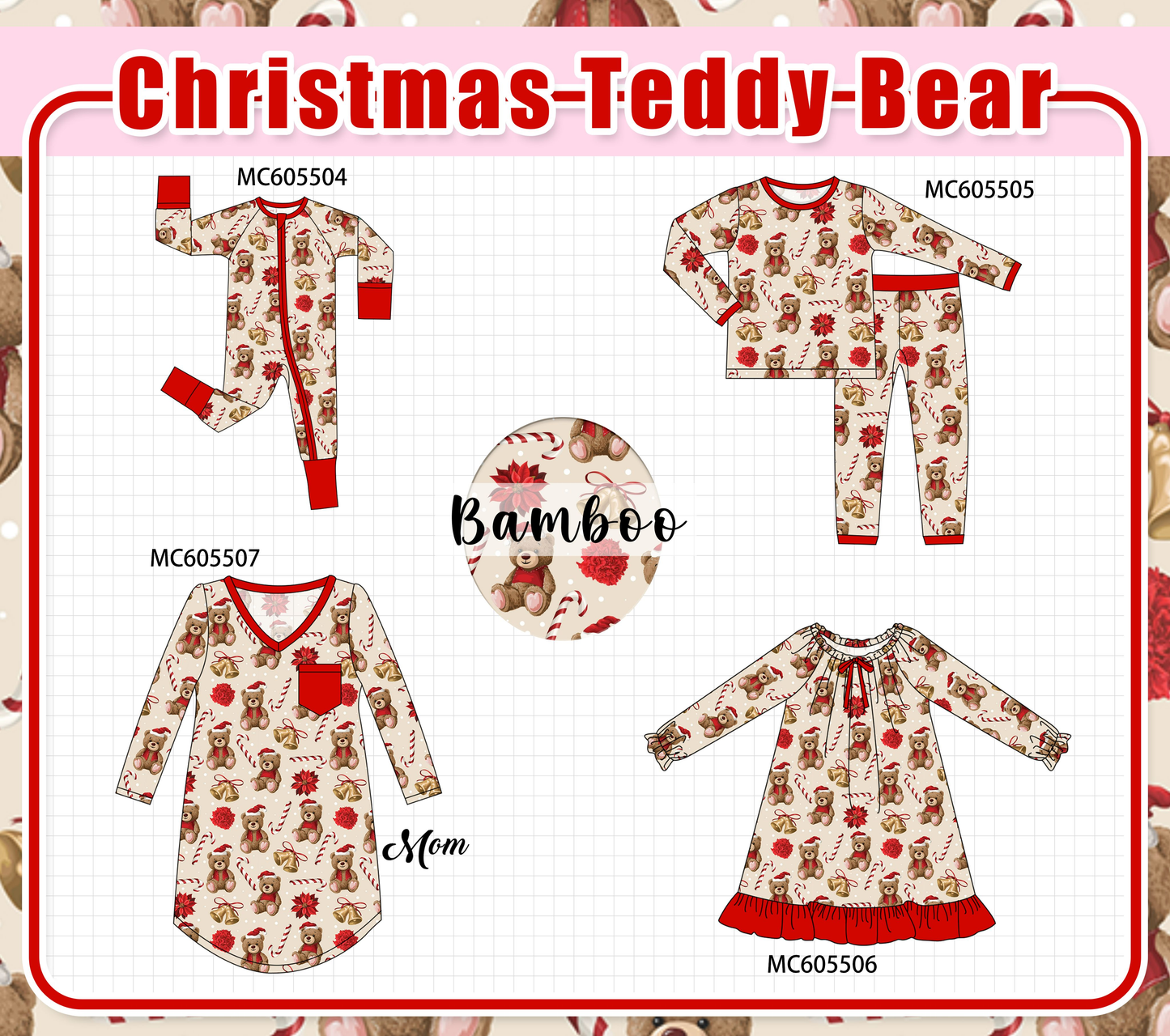 PO93 Red christmas teddy bear bamboo collection - ETA mid-November to LC