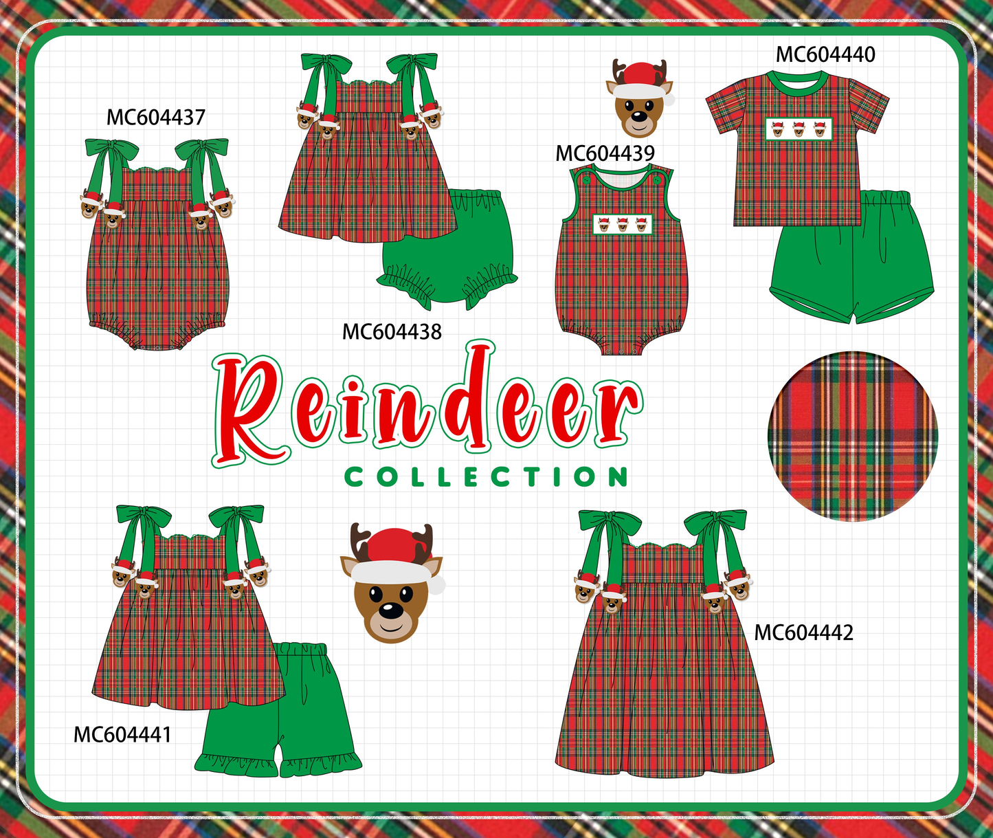 PO88 Red plaid christmas reindeer embroidery collection (ETA September to LC)