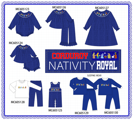 PO92 Royal blue nativity embroidery corduroy collection - ETA early November to LC
