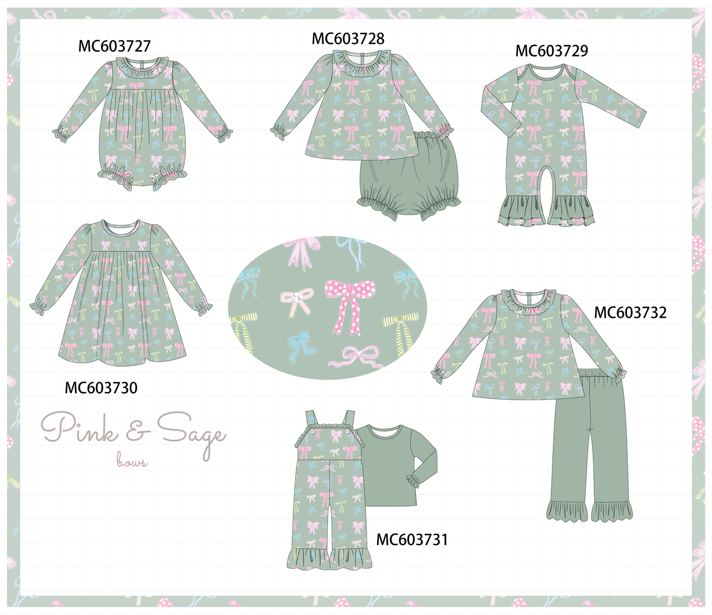 PO85 Sage bow print ruffle collection - ETA  LATE AUGUST to LC