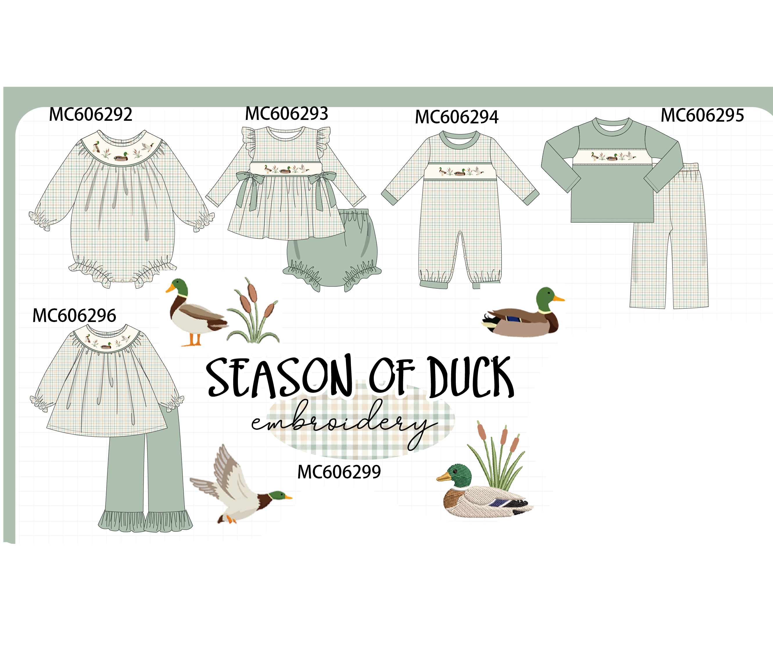PO95 Sage duck embroidery plaid collection 1 - ETA early December to LC