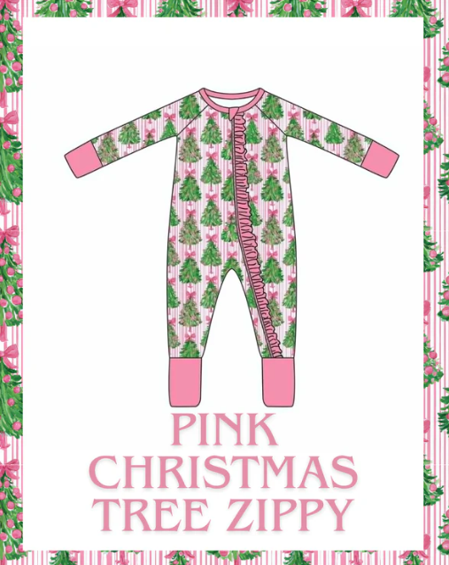 Preorder - Pink Christmas Tree Bamboo Zippy / ETA October