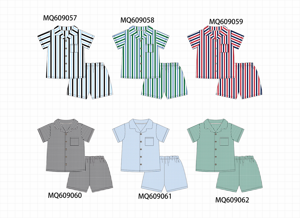 PO106 Stripe gingham button down shirt shorts set collection - ETA APRIL