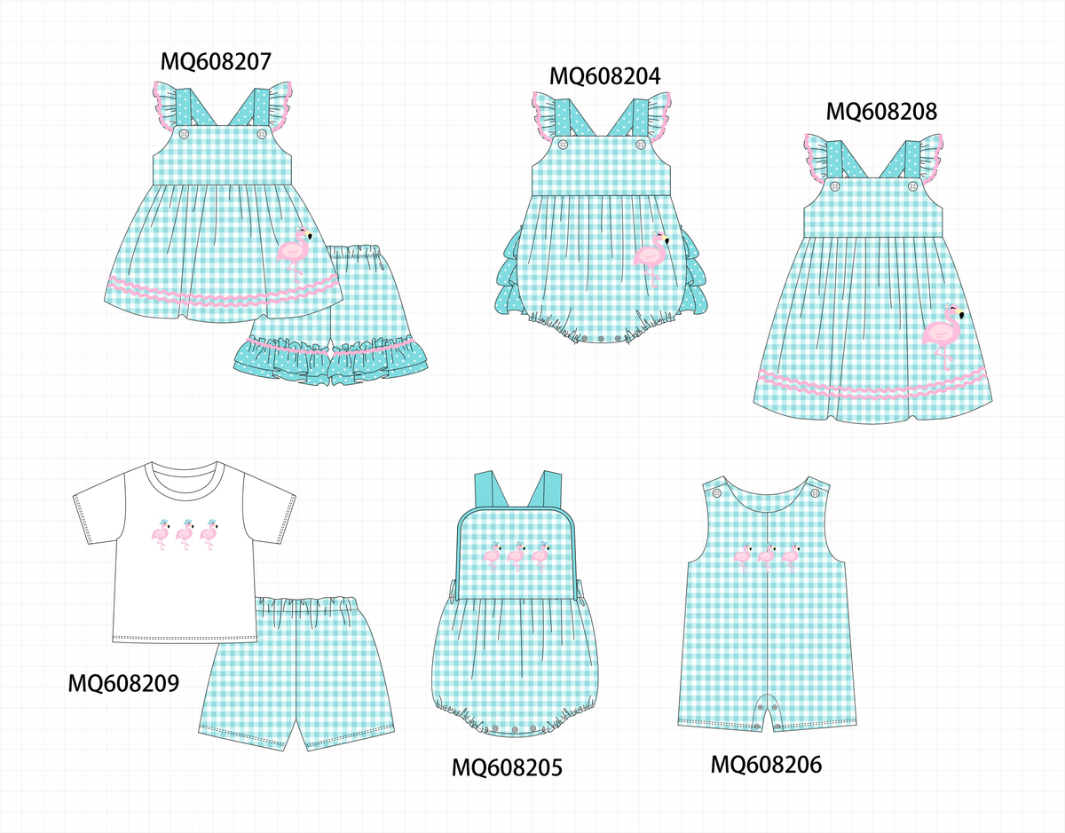 ETA MARCH 2026-po103 Teal flamingo embroidery gingham collection
