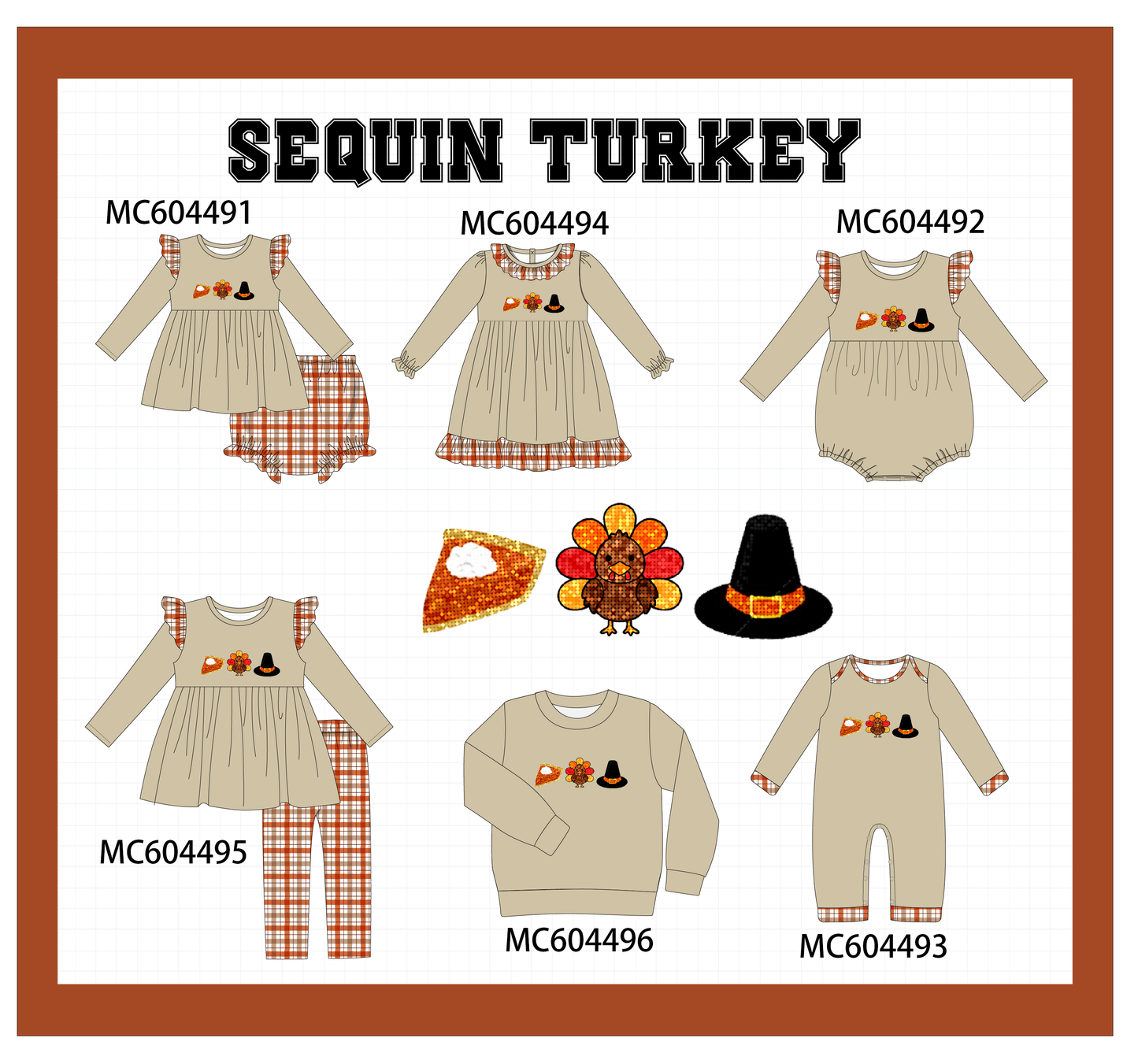 PO88 Thanksgiving turkey sequin plaid collection (ETA September to LC)