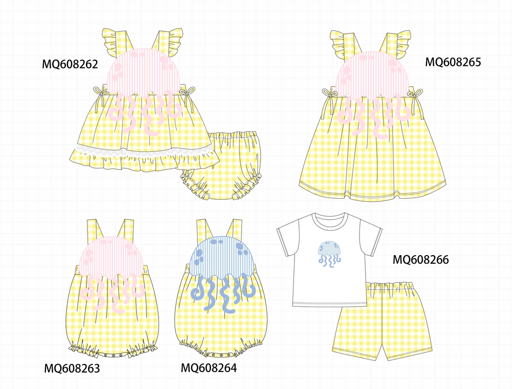ETA MARCH 2026-po103 Yellow jellyfish applique gingham collection