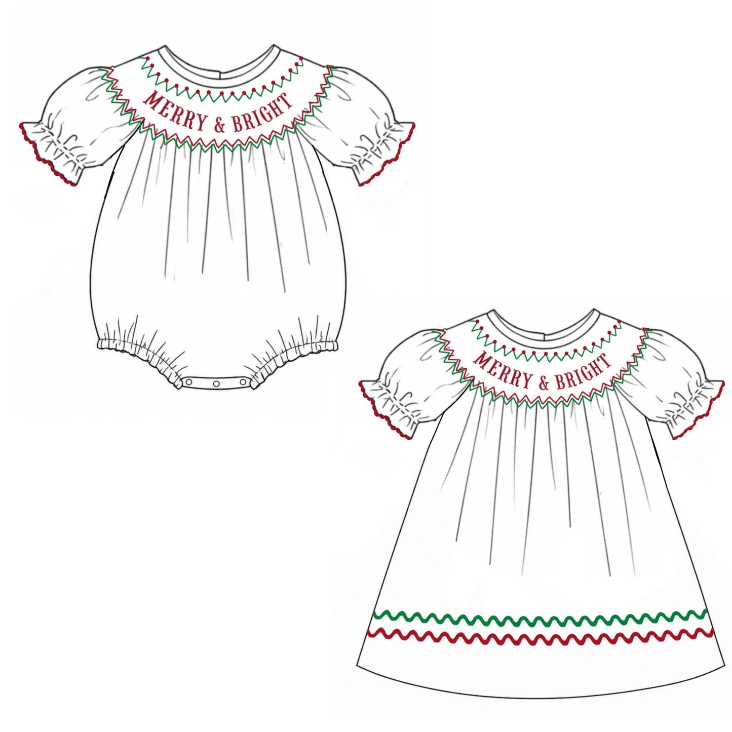 Hand Smocked - Holiday Basics Sibling Outfits - WHITE -  ETA October to LC